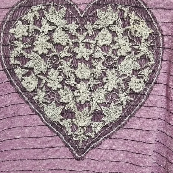 Speechless Purple Striped Long Sleeve Tee with Heart Design SZ. L - Picture 3 of 10